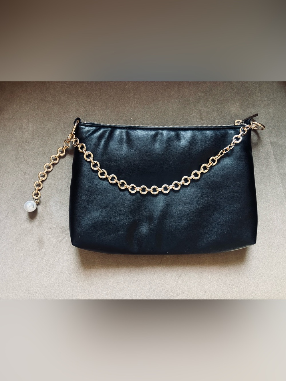 Black Clutch with Gold Chain Accent